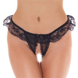 adult sex toy Frilly Black Lace Crotchless TangaClothes > Sexy Briefs > FemaleRaspberry Rebel