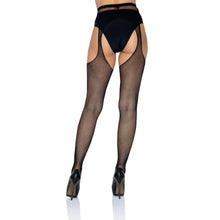 Load image into Gallery viewer, Leg Avenue Fishnet Suspender Pantyhose Black UK 6 to 12
