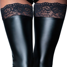 Load image into Gallery viewer, Noir Handmade Black Footless Lace Top Stockings
