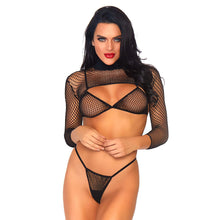 Load image into Gallery viewer, Leg Avenue Net Top Thong And Bra UK 6 to 12
