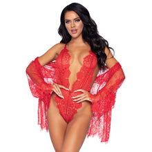 Load image into Gallery viewer, Leg Avenue Floral Lace Teddy and Robe Red

