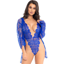 Load image into Gallery viewer, Leg Avenue Floral Lace Teddy and Robe Blue
