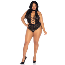 Load image into Gallery viewer, Leg Avenue Floral Lace Crotchless Teddy Black UK 14 to 18
