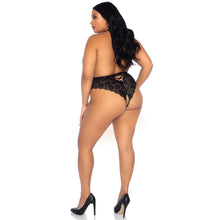 Load image into Gallery viewer, Leg Avenue Floral Lace Crotchless Teddy Black UK 14 to 18
