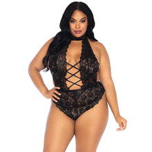 Load image into Gallery viewer, Leg Avenue Floral Lace Crotchless Teddy Black UK 14 to 18
