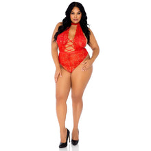 Load image into Gallery viewer, Leg Avenue Floral Lace Crotchless Teddy Red UK 14 to 18
