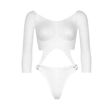 Load image into Gallery viewer, Leg Avenue Top Bodysuit with Thong White UK 6 to 12
