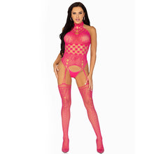 Load image into Gallery viewer, Leg Avenue High Neck Halter Net And Lace Suspender UK 6 to 12
