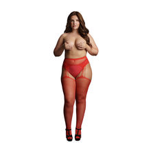 Load image into Gallery viewer, Le Desir Suspender Rhinestone Pantyhose Red UK 14 to 20
