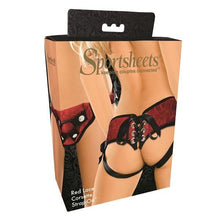 Load image into Gallery viewer, SportSheets Red Lace With Satin Corsette Strap On
