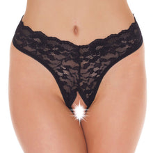Load image into Gallery viewer, Black Lace Open Crotch GString
