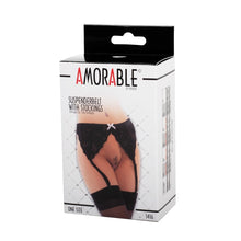 Load image into Gallery viewer, Black Suspenderbelt With Stockings And Bow
