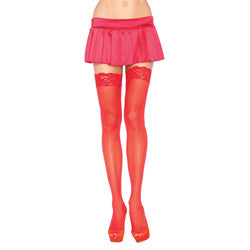 adult sex toy Leg Avenue Sheer Thigh Highs With Lace Tops Red  UK 8 to 14Clothes > StockingsRaspberry Rebel