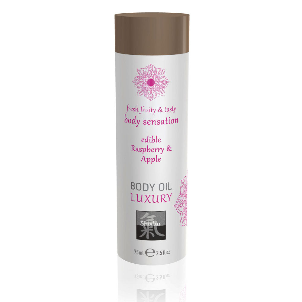adult sex toy Shiatsu Luxury Body Oil Edible Raspberry And Apple 75ml> Relaxation Zone > Flavoured Lubricants and OilsRaspberry Rebel