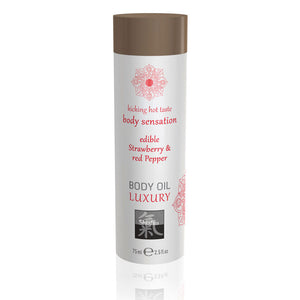 adult sex toy Shiatsu Luxury Body Oil Edible Strawberry And Red Pepper 75ml> Relaxation Zone > Flavoured Lubricants and OilsRaspberry Rebel