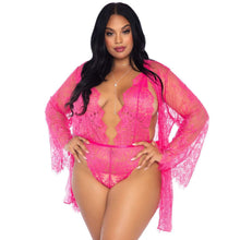 Load image into Gallery viewer, adult sex toy Leg Avenue Floral Lace Teddy and Robe Set&gt; Clothes &gt; Plus Size LingerieRaspberry Rebel
