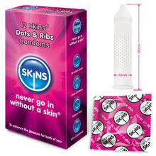 Load image into Gallery viewer, adult sex toy Skins Condoms Dots And Ribs 12 PackCondoms &gt; Stimulating, Ribbed, WarmingRaspberry Rebel

