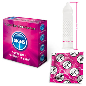 adult sex toy Skins Condoms Dots And Ribs 4 PackCondoms > Stimulating, Ribbed, WarmingRaspberry Rebel