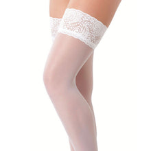 Load image into Gallery viewer, adult sex toy White HoldUp Stockings With Floral Lace TopClothes &gt; StockingsRaspberry Rebel
