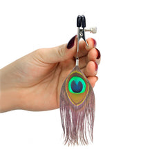 Load image into Gallery viewer, adult sex toy Nipple Clamps With Peacock Feather TrimBondage Gear &gt; Nipple ClampsRaspberry Rebel
